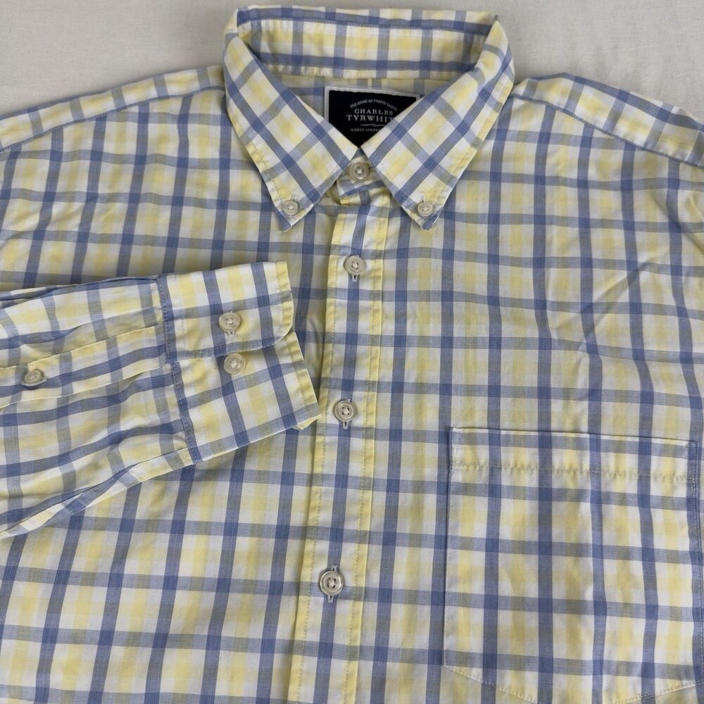 Charles Tyrwhitt Men's L Slim Fit Long Sleeve Button Down Shirt Windowpane Check